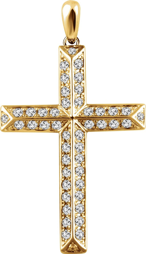 Diamond Angled Cross Rhodium-Plated 14k Yellow Gold Pendant (1 Ctw, H+ Color, I1 Clarity)