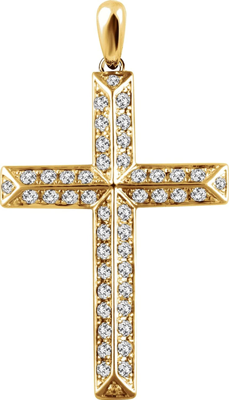 Diamond Angled Cross Rhodium-Plated 14k Yellow Gold Pendant (1 Ctw, H+ Color, I1 Clarity)