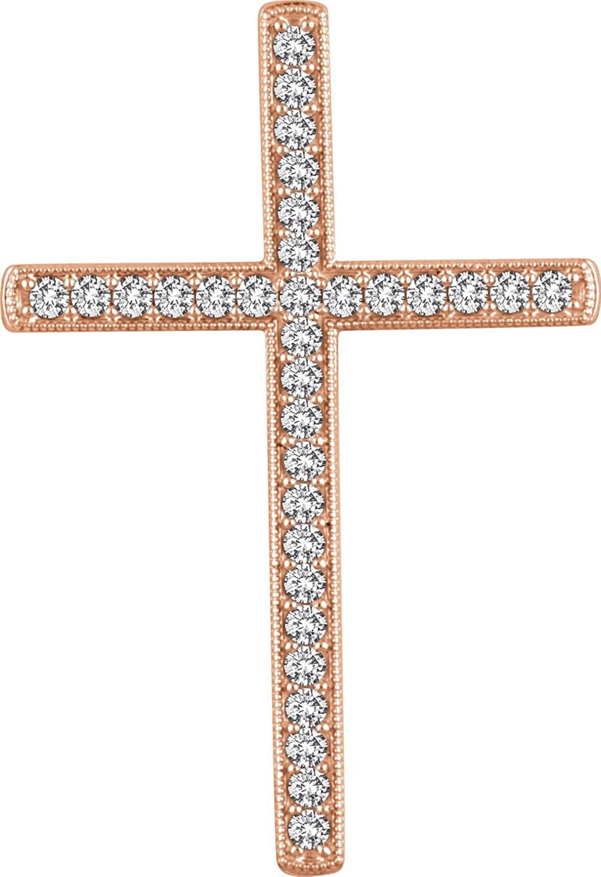 Diamond Chapel Cross 14k Rose Gold Pendant (1 Ctw, H+ Color, I1 Clarity)