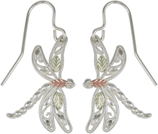 Dragonfly Earrings, Sterling Silver, 12k Green and Rose Gold Black Hills Gold Motif
