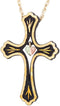 Black Powder Coat Cross Pendant Necklace, 10k Yellow Gold, 12k Pink and Green Leaf Black Hills Gold Motif, 18"
