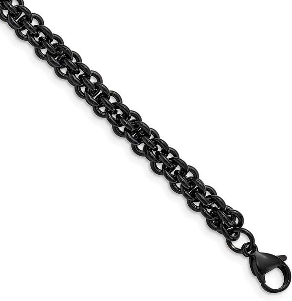 Men's Black IP Stainless Steel Byzantine Chain Bracelet, 9 Inches