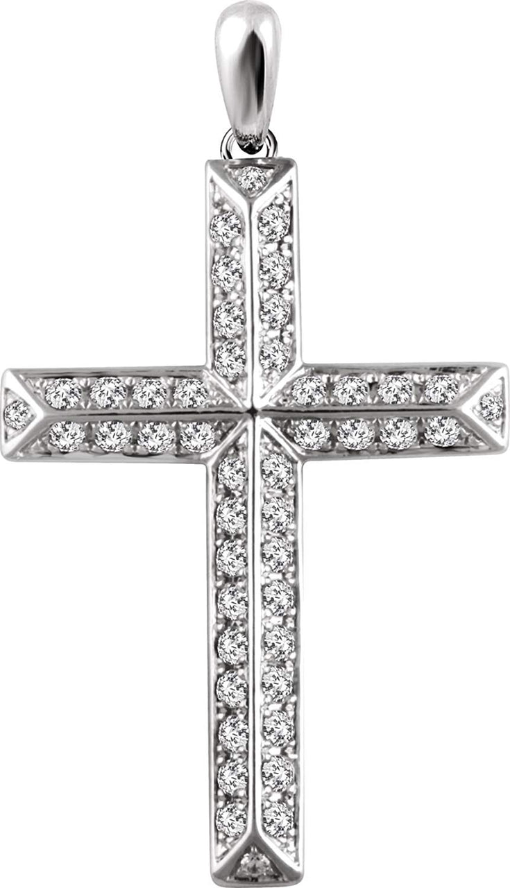 Diamond Angled Cross Rhodium-Plated 14k White Gold Pendant (1 Ctw, H+ Color, I1 Clarity)