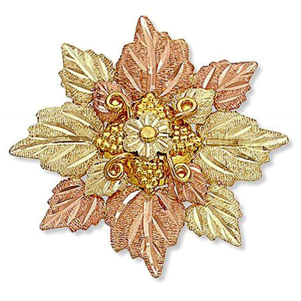 Graduated Cluster Leaves Brooch Pin, 10k Yellow Gold, 12k Green and Rose Gold Black Hills Gold Motif