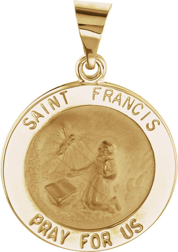 14k Yellow Gold Round Hollow St. Francis Medal (15 MM)