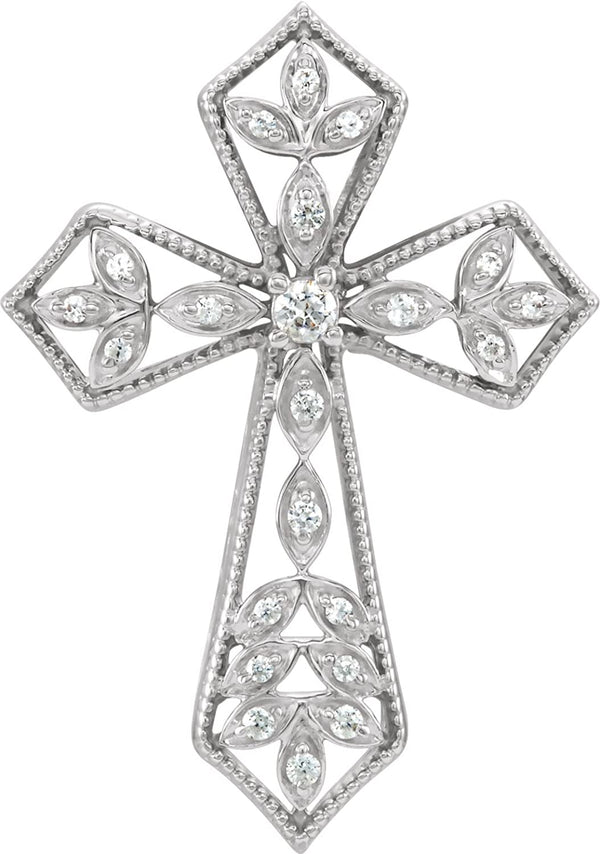 Diamond Passion Cross Rhodium-Plated 14k White Gold Pendant (.1 Ctw, H+ Color, I1 Clarity)