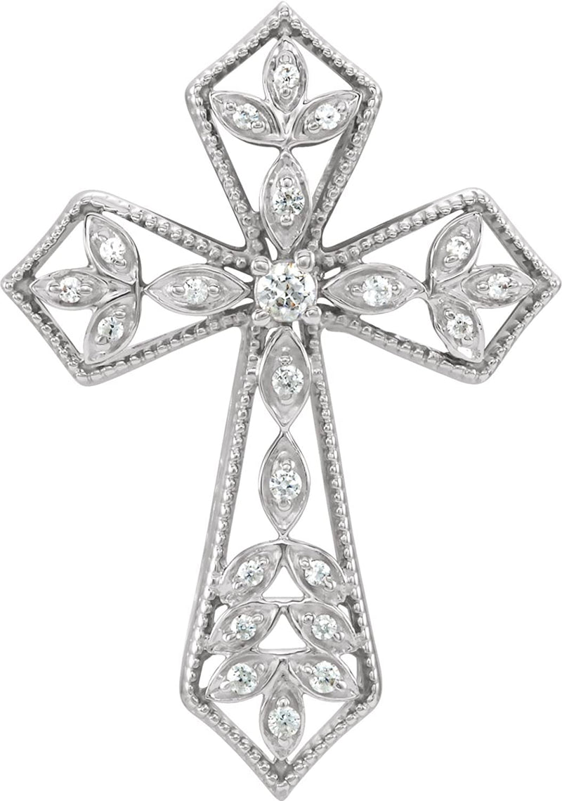 Diamond Passion Cross Rhodium-Plated 14k White Gold Pendant (.1 Ctw, H+ Color, I1 Clarity)