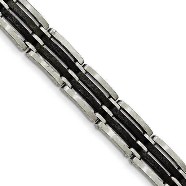 Men's Brushed Stainless Steel Black IP-Plating Bracelet, 8"