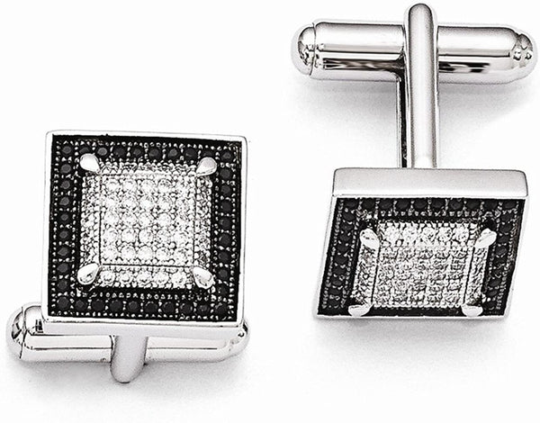 Sterling Silver and CZ Brilliant Pave' Square Cuff Links, 13MM