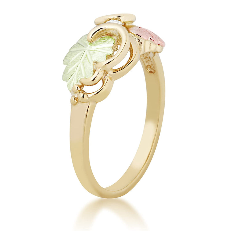 Ave 369 Diamond with Grape Leaves Ring, 10k Yellow Gold, 12k Green and Rose Gold Black Hills Gold Motif (.03 ct)