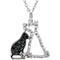 Black and White Diamond Cat and Dog Sterling Silver Necklace, 18" with Charm Pet Collar Tag