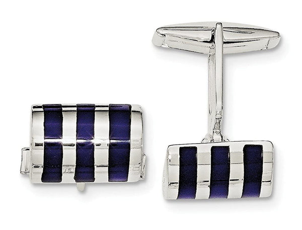 Sterling Silver Lapis Rectangle, Toggle Back Cuff Links
