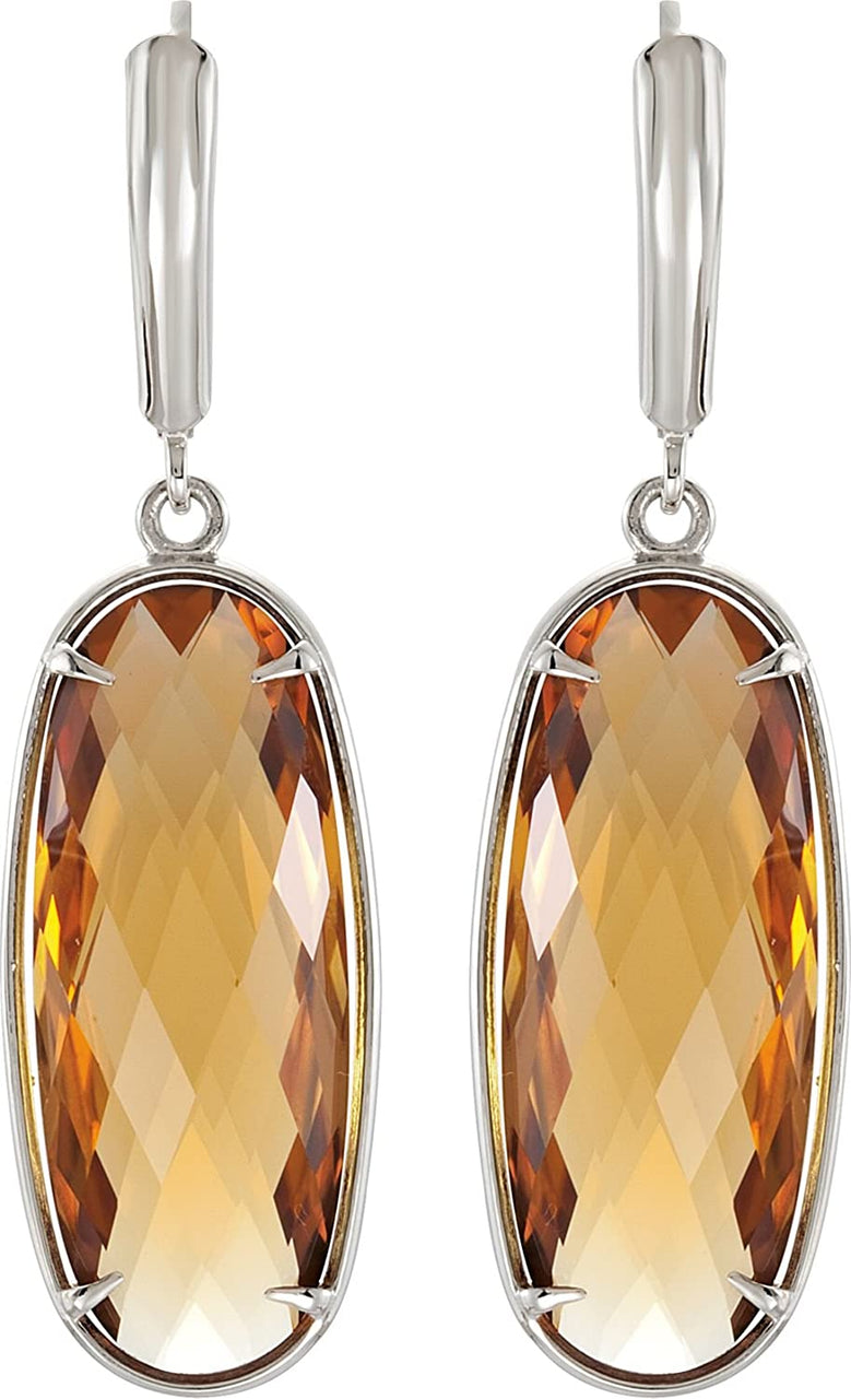 Two-Sided 24.8 Ctw Checkerboard Honey Quartz Sterling Silver Earrings