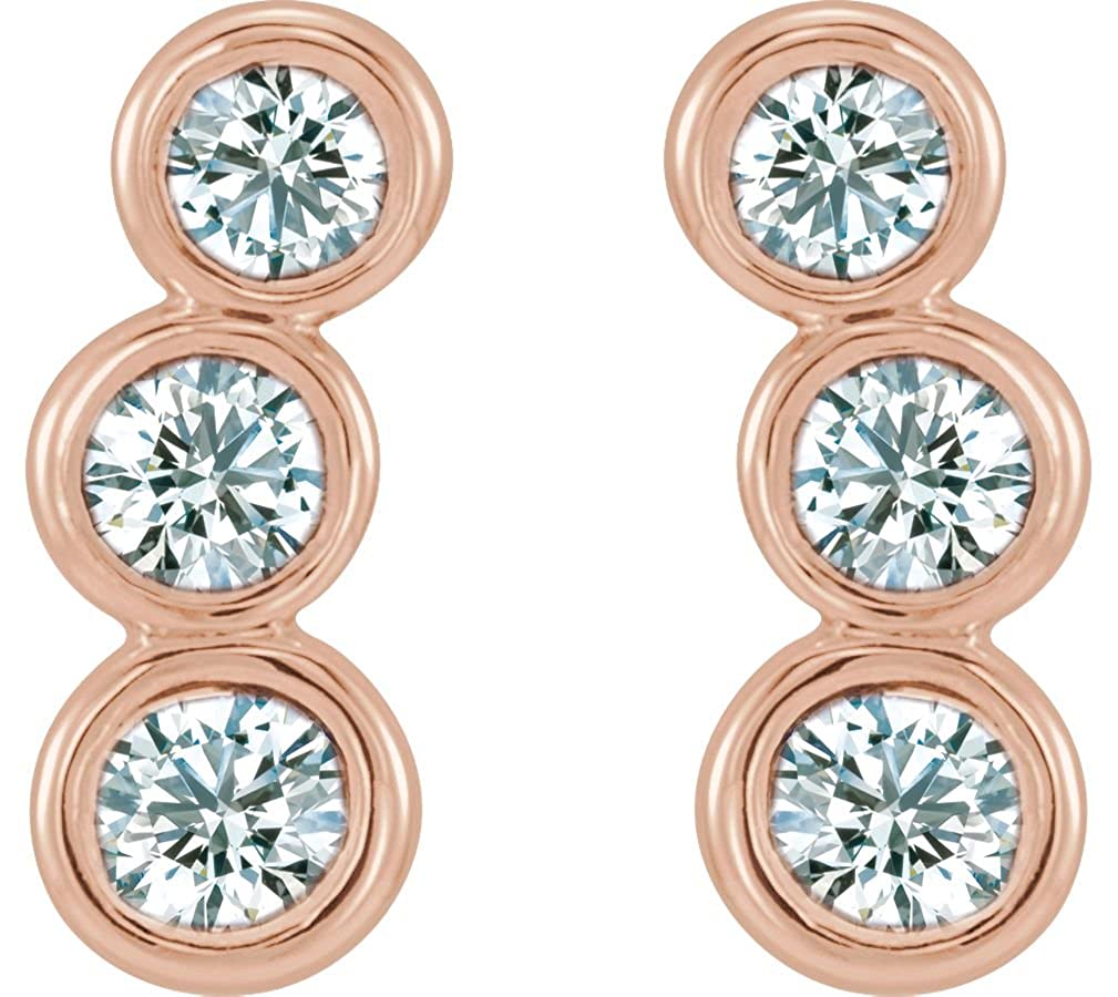 Diamond Three-Stone Ear Climbers, 14k Rose Gold (.5 Ctw, G-H Color, I1 Clarity)