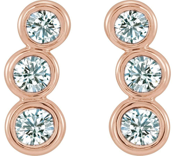 Diamond Three-Stone Ear Climbers, 14k Rose Gold (.5 Ctw, G-H Color, I1 Clarity)