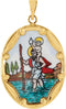 14k Yellow Gold St. Christopher Hand-Painted Porcelain Medal Pendant (13x10 MM)