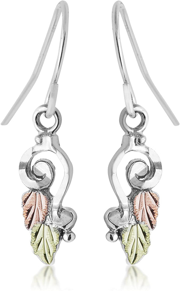 Diamond-Cut Spiral Earrings, Sterling Silver, 12k Green Gold and Rose Gold Black Hills Gold Motif