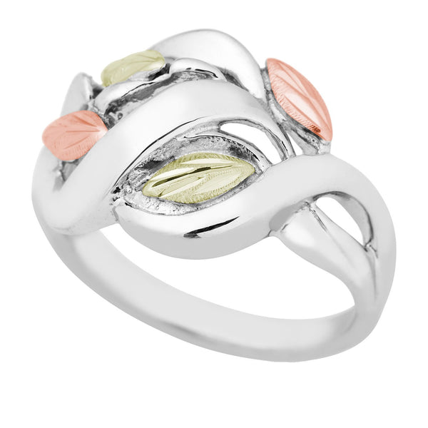 Petite Frosty Leaves Ring, Sterling Silver, 12k Green and Rose Gold Black Hills Gold Motif