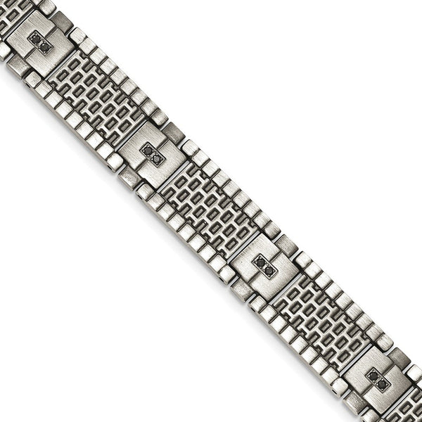 Men's Antiqued Brushed Stainless Steel CZ Bracelet, 8.25 "