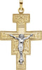 Two-Tone San Damiano Crucifix 14k Yellow and White Gold Pendant(36X20MM)