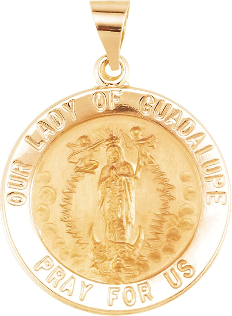 14k Yellow Gold Round Hollow Our Lady of Guadalupe Medal (15 MM)