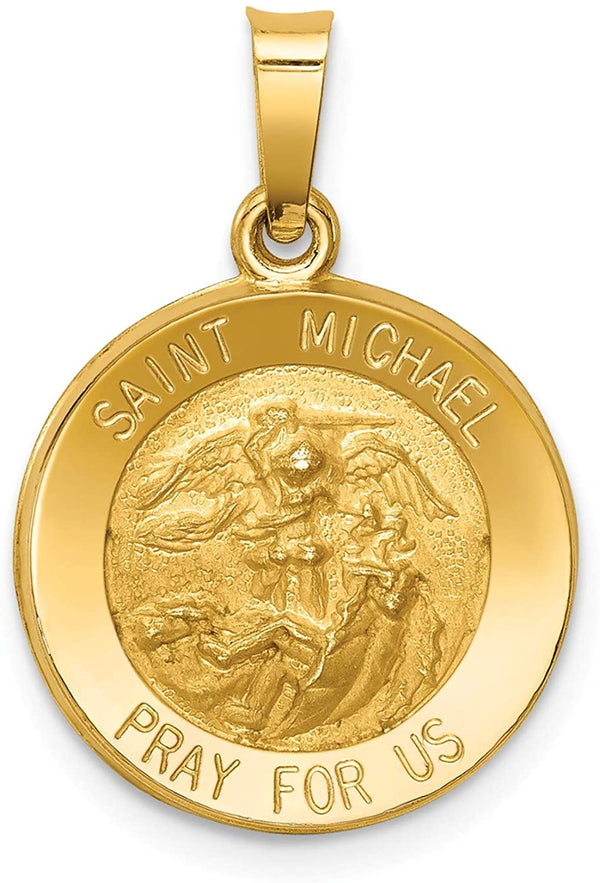 14k Yellow Gold Satin St. Michael Medal Pendant (17X15 MM)