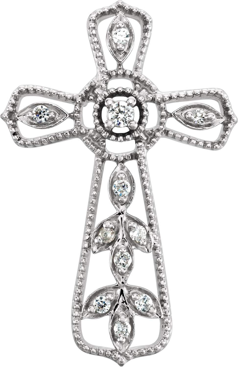Diamond Lattice Cross 14k White Gold Pendant (.05 Ctw, H+ Color, I1 Clarity)