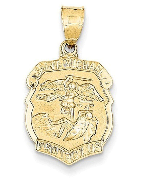 14k Yellow Gold Saint Michael Badge Medal Charm Pendant (27X15 MM)
