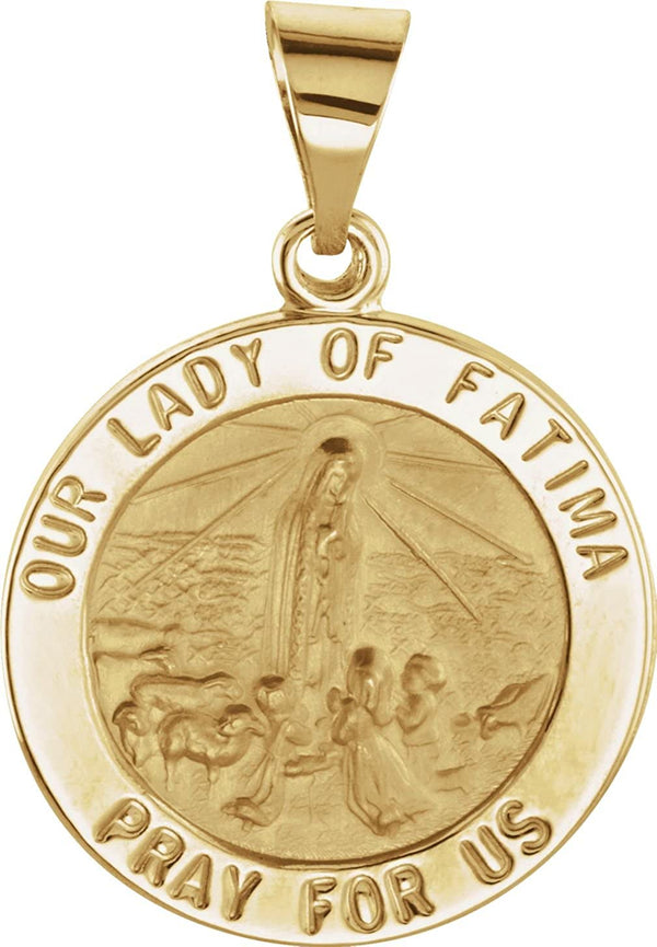 14k Yellow Gold Round Hollow Fatima Medal (18.25 MM)