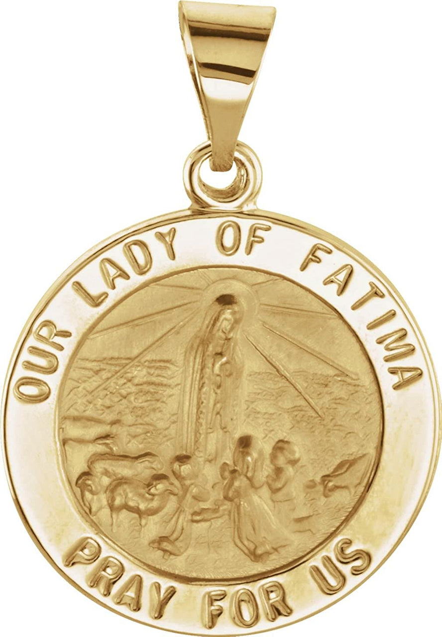 14k Yellow Gold Round Hollow Fatima Medal (18.25 MM)