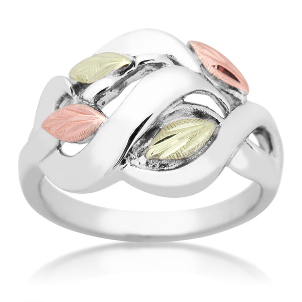 Petite Frosty Leaves Ring, Sterling Silver, 12k Green and Rose Gold Black Hills Gold Motif
