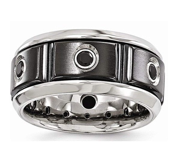Slate Collection Black Titanium, Stainless Steel 6-Stone Black Spinel 11mm Band