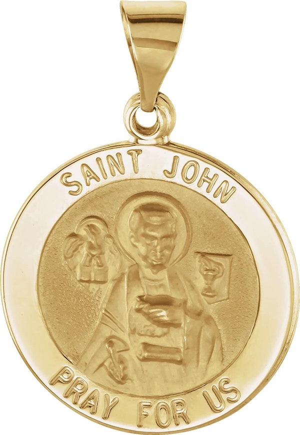 14k Yellow Gold Round Hollow St. John Medal (15 MM)