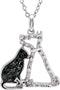 Black and White Diamond Cat and Dog Sterling Silver Necklace, 18" with Charm Pet Collar Tag