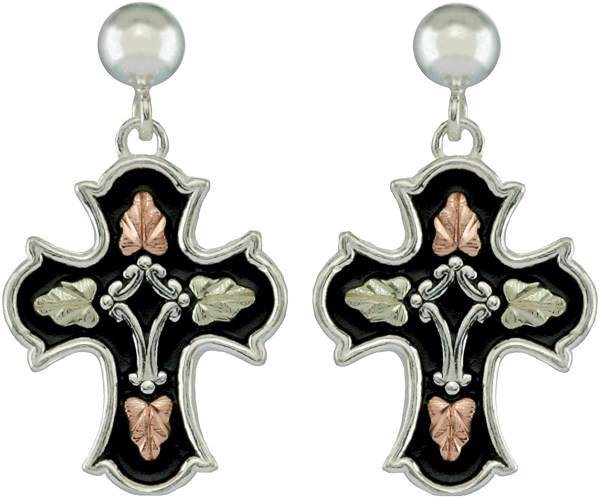 Black Cross Earrings, Sterling Silver, 12k Green Gold, 12k Rose Gold Black Hills Gold