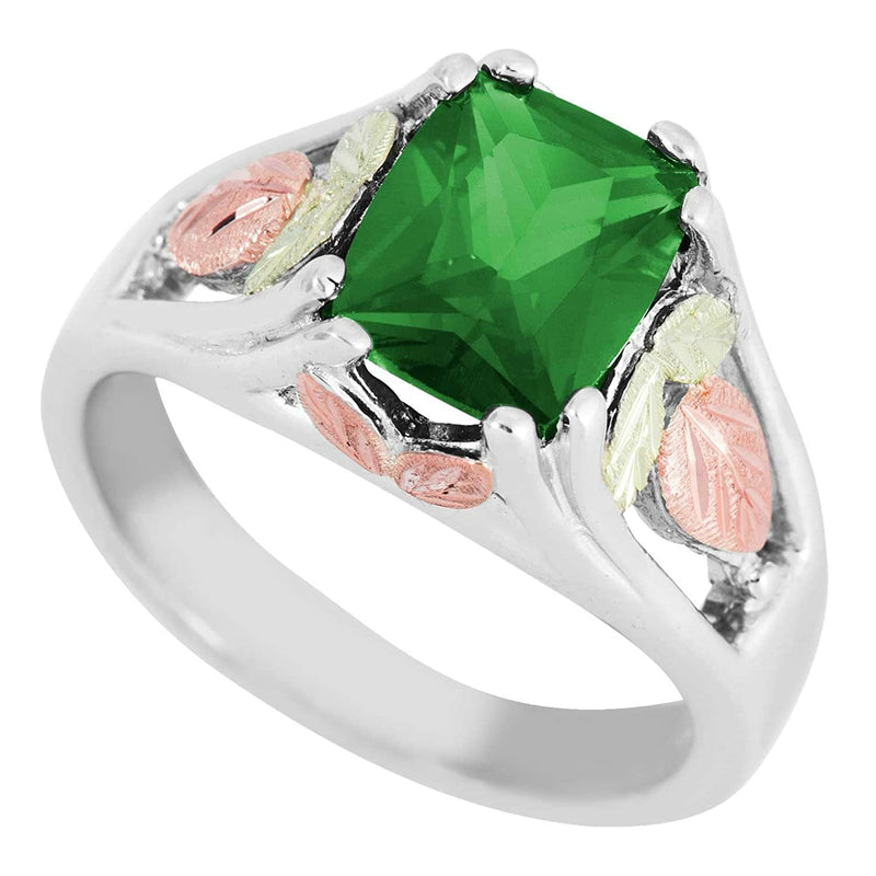 May Birthstone Created Soude Emerald Ring, Sterling Silver, 12k Green and Rose Gold Black Hills Silver Motif