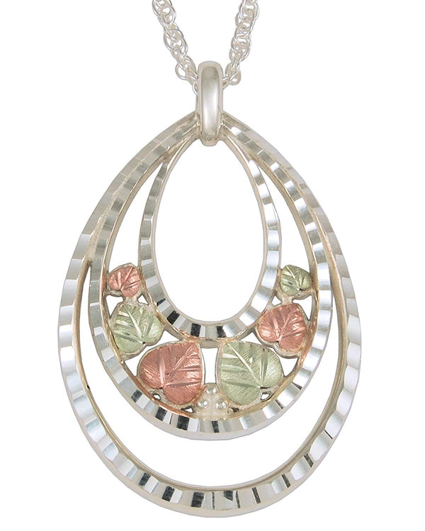 Diamond-Cut Oval Drop Pendant Necklace, Sterling Silver, 12k Green Gold, 12k Rose Gold Black Hills Gold, 18''