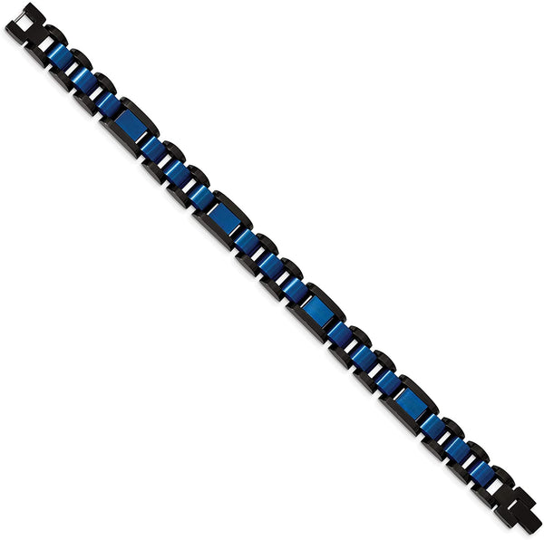 Men's Brushed Stainless Steel Black and Blue IP Bracelet, 8.75 Inches