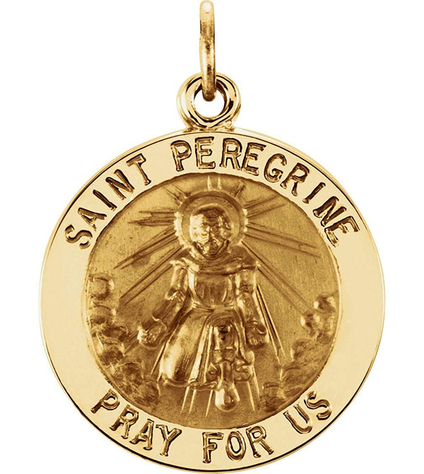 14k Yellow Gold Round St. Peregrine Medal (15MM)
