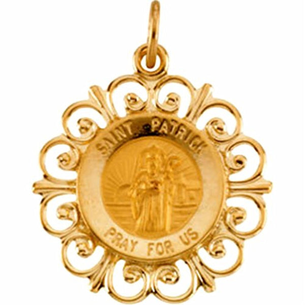 14k Yellow Gold Round St. Patrick Medal (18.5MM)
