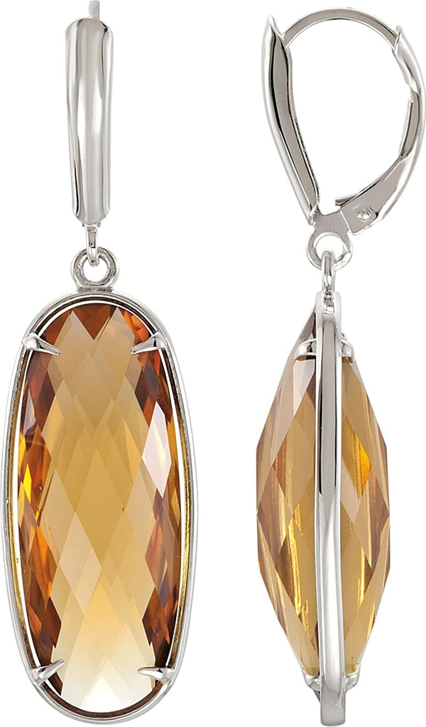 Two-Sided 24.8 Ctw Checkerboard Honey Quartz Sterling Silver Earrings