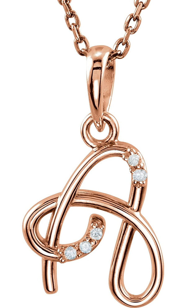 5-Stone Diamond Letter 'A' Initial 14k Rose Gold Pendant Necklace, 18" (.03 Cttw, GH, I1)