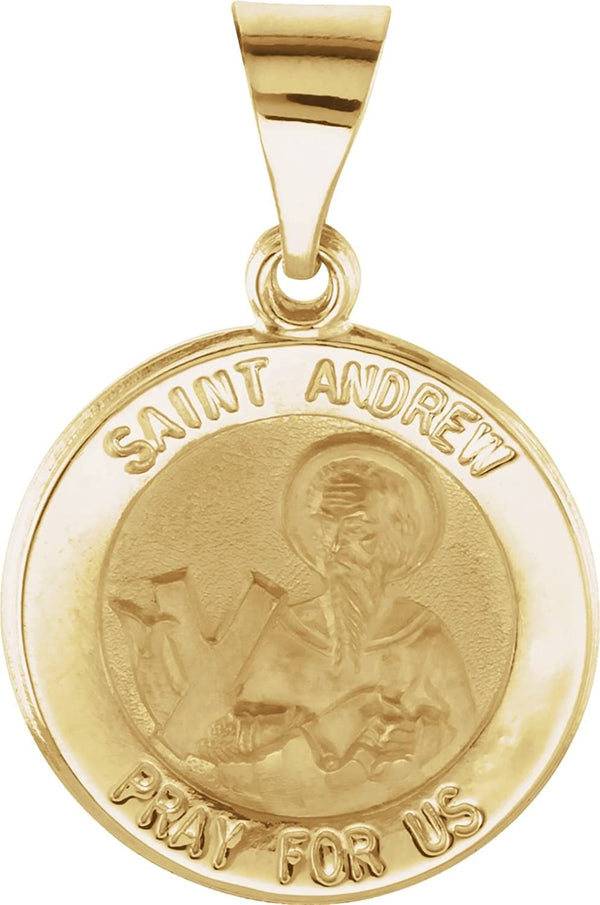 14k Yellow Gold Round Hollow St. Andrew Medal (15 MM)