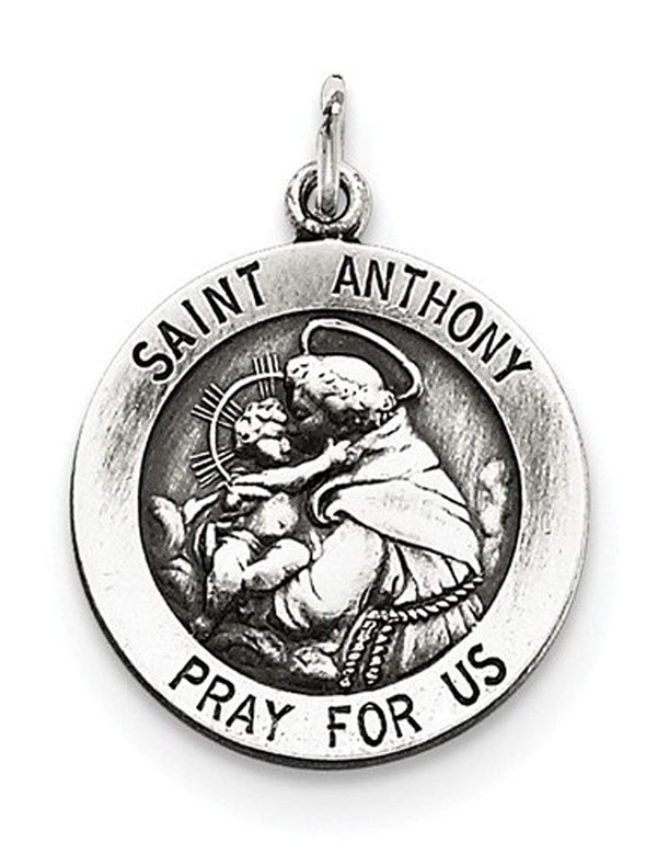 Sterling Silver Antiqued Saint Anthony Medal Charm Pendant (25X20 MM)