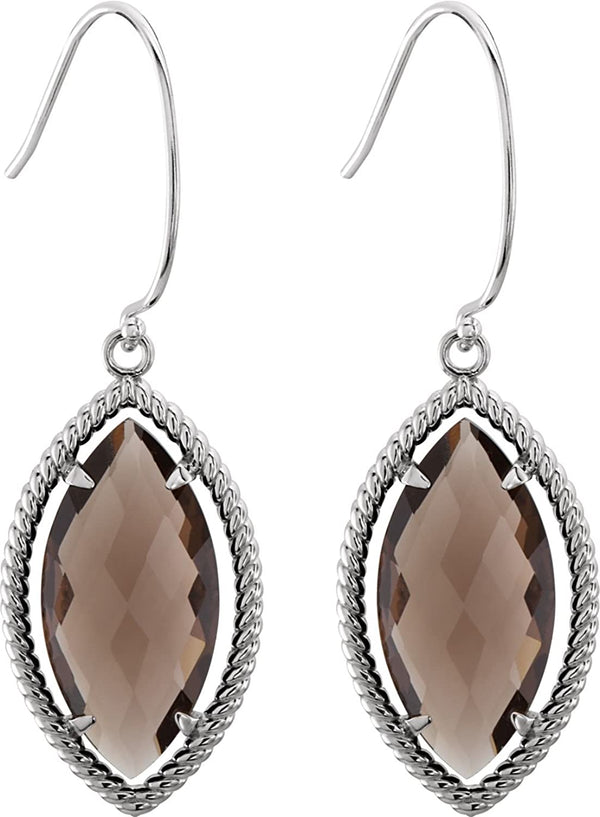 Two-Sided 16.04 Ctw Checkerboard Smoky Quartz Marquise Sterling Silver Earrings