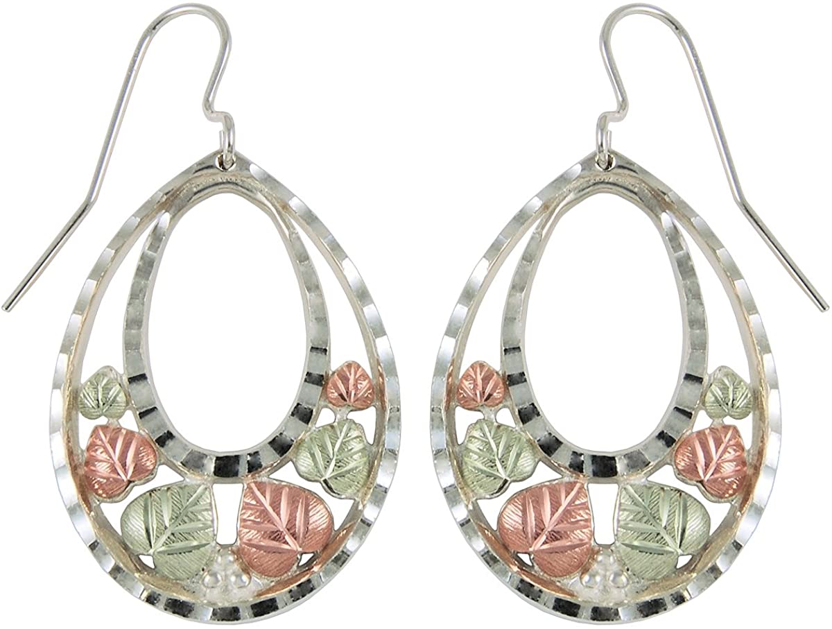 Diamond-Cut Oval Drop Earrings, Sterling Silver, 12k Green Gold, 12k Rose Gold Black Hills Gold