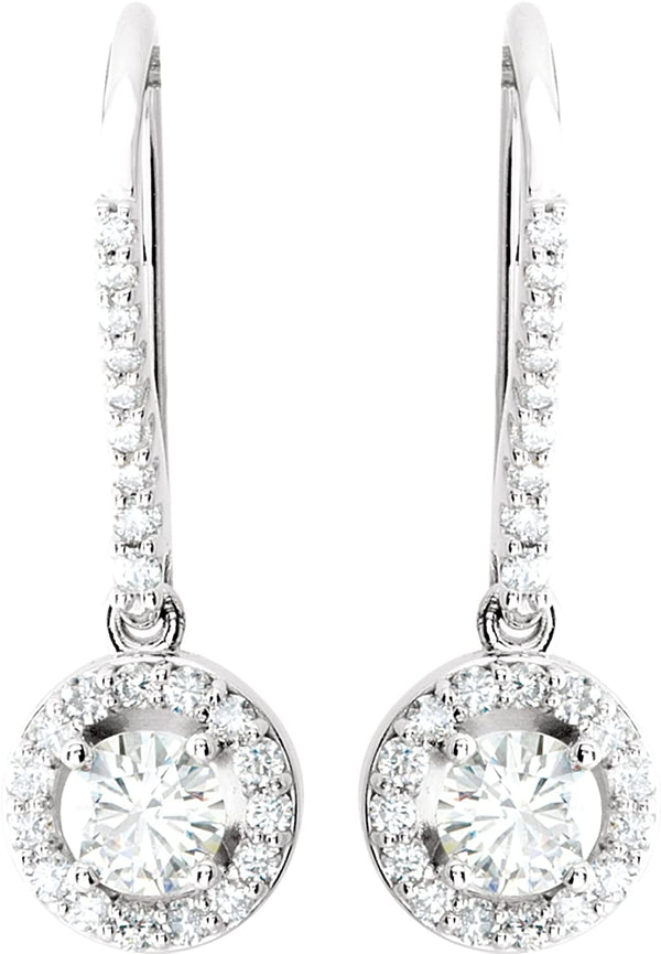 Charles & Colvard Diamond Halo Earrings, 14k White Gold (1 Cttw, Color GH, Clarity I1)