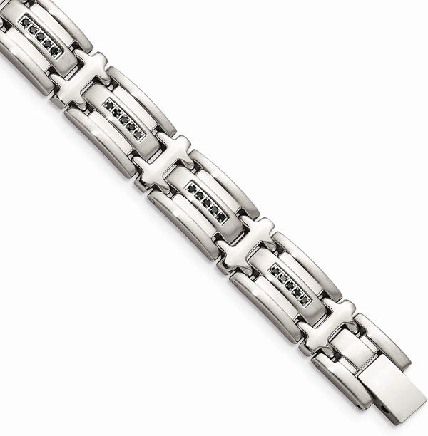 Men's Brushed Stainless Steel Black Diamond Link Bracelet, 8.5 Inches (.50 Ctw)