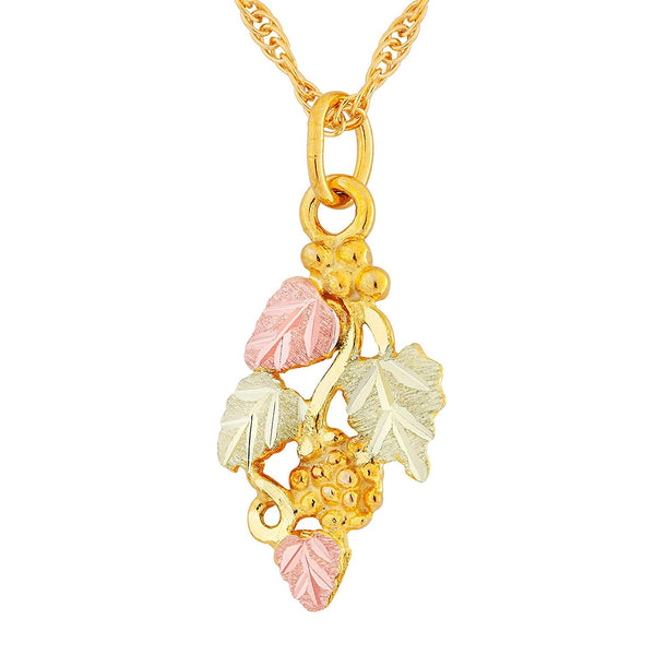 Diamond-Cut Leaves and Grapes on Vine Necklace, 10k Yellow Gold, 12k Green and Rose Gold Black Hills Gold Motif, 18"