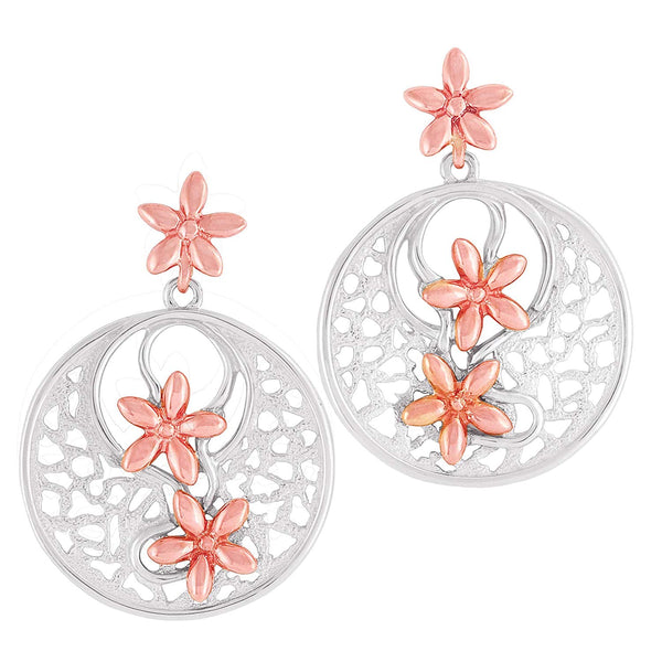 10k Rose Petal Flower Rhodium Plated Sterling Silver Earrings
